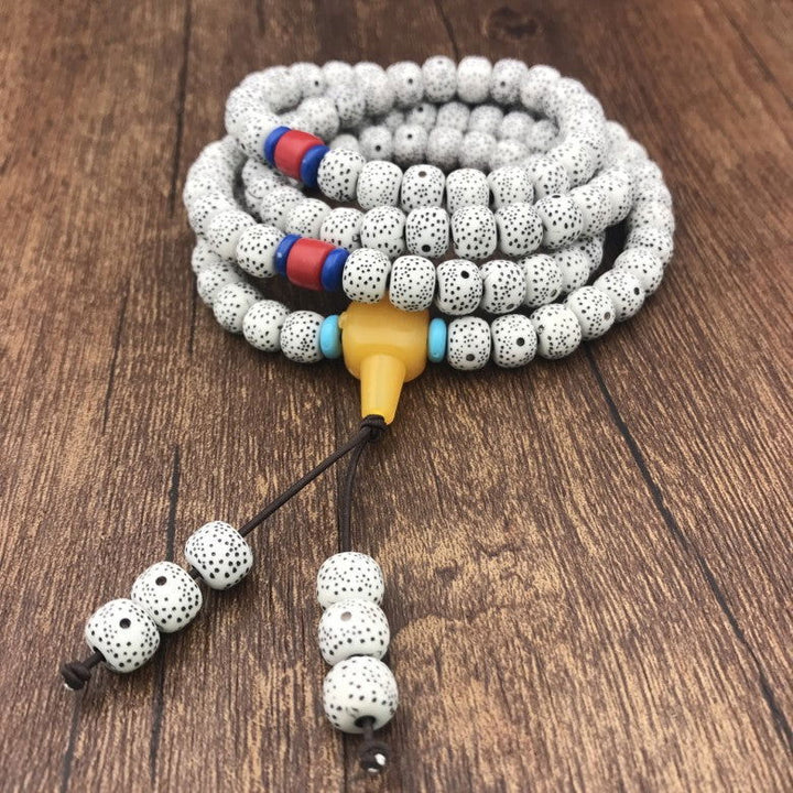108 Bead Mala Necklace with Imitation Star Moon Bodhi Seeds and Fake Amber Bracelet - Oriental Buddha Karma  -  - 