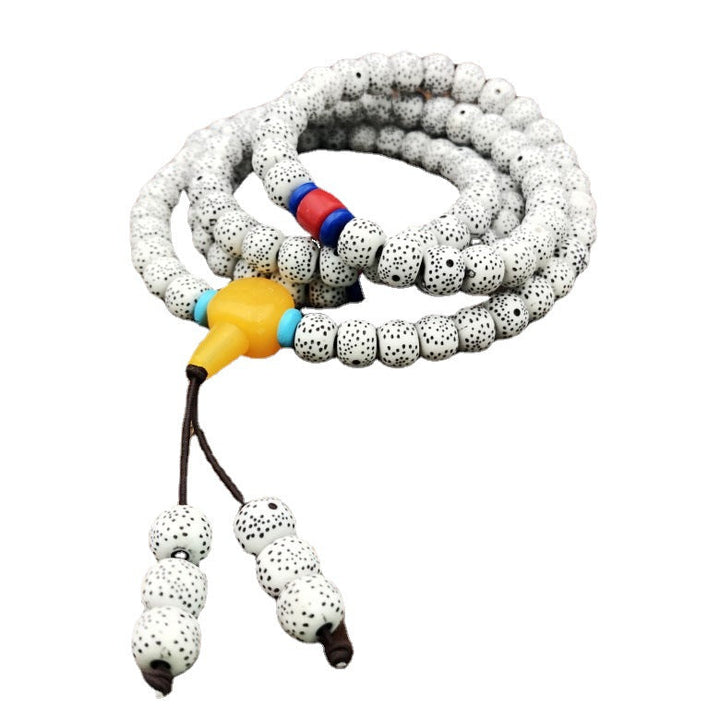 108 Bead Mala Necklace with Imitation Star Moon Bodhi Seeds and Fake Amber Bracelet - Oriental Buddha Karma  -  - 