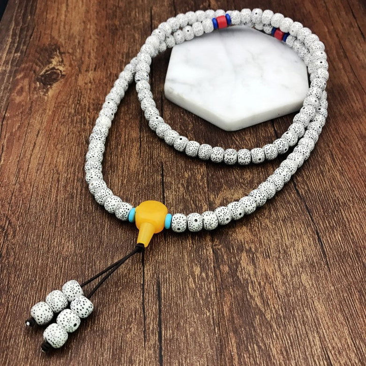 108 Bead Mala Necklace with Imitation Star Moon Bodhi Seeds and Fake Amber Bracelet - Oriental Buddha Karma  -  - 