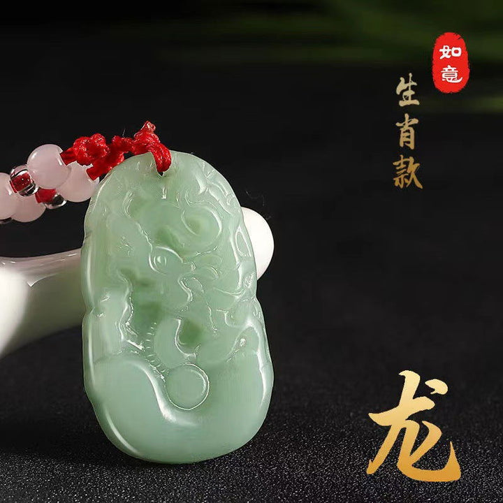12 Zodiac Signs Jade Green Pendant - Oriental Buddha Karma  -  - 