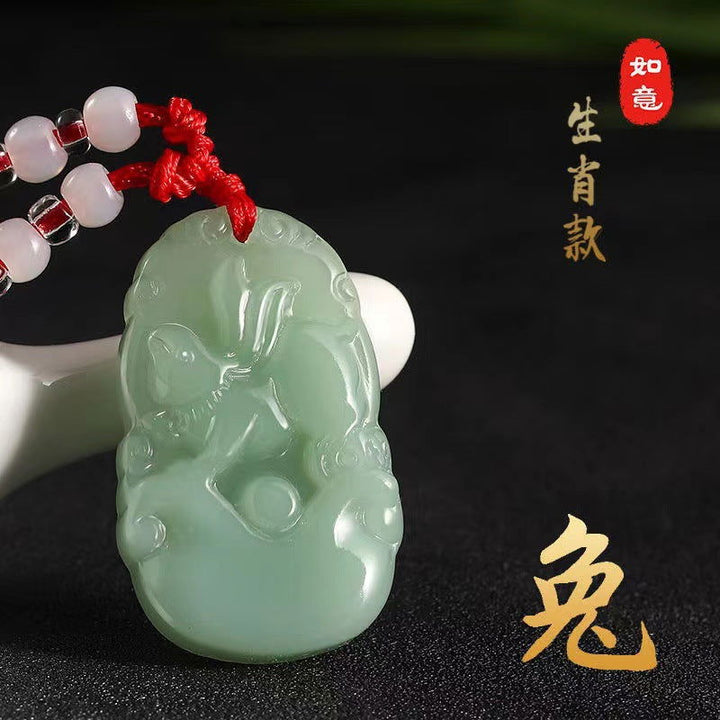 12 Zodiac Signs Jade Green Pendant - Oriental Buddha Karma  -  - 