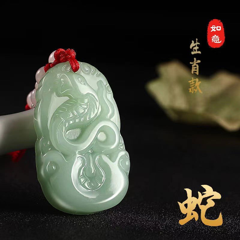 12 Zodiac Signs Jade Green Pendant - Oriental Buddha Karma  -  - 
