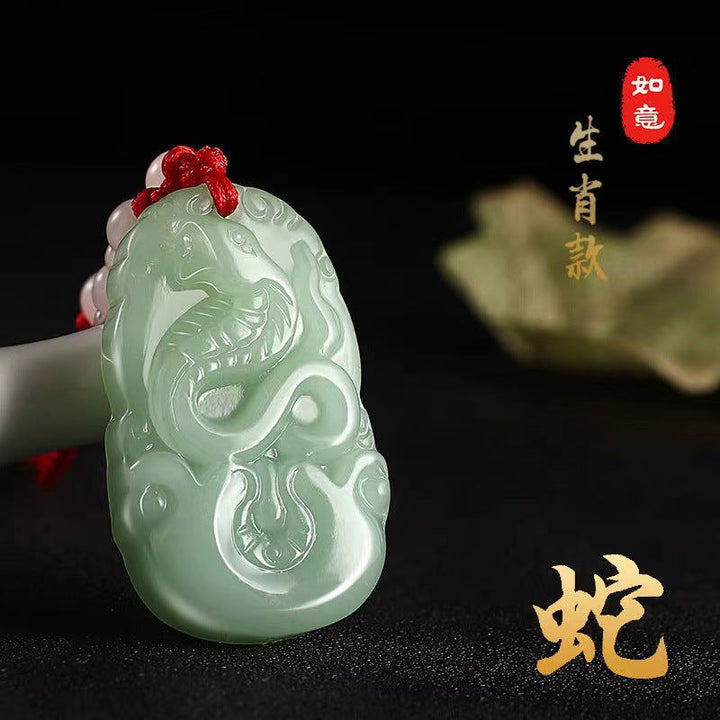 12 Zodiac Signs Jade Green Pendant - Oriental Buddha Karma  -  - 