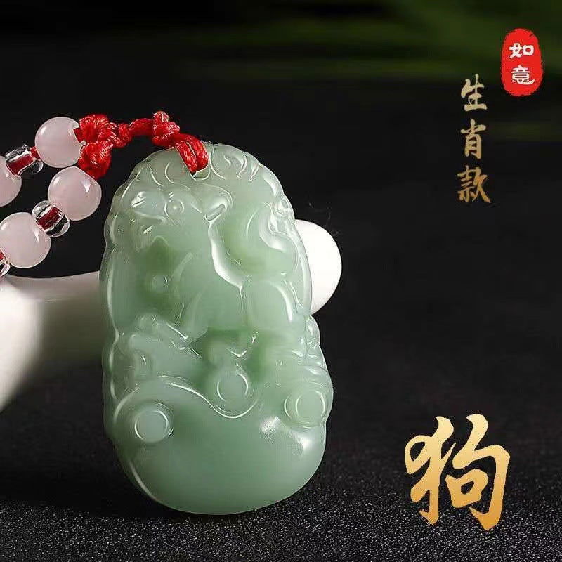 12 Zodiac Signs Jade Green Pendant - Oriental Buddha Karma  -  - 