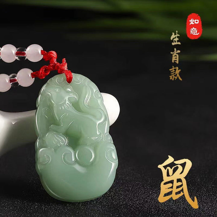 12 Zodiac Signs Jade Green Pendant - Oriental Buddha Karma  -  - 