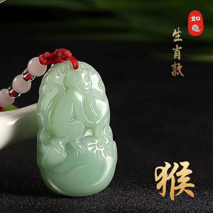 12 Zodiac Signs Jade Green Pendant - Oriental Buddha Karma  -  - 