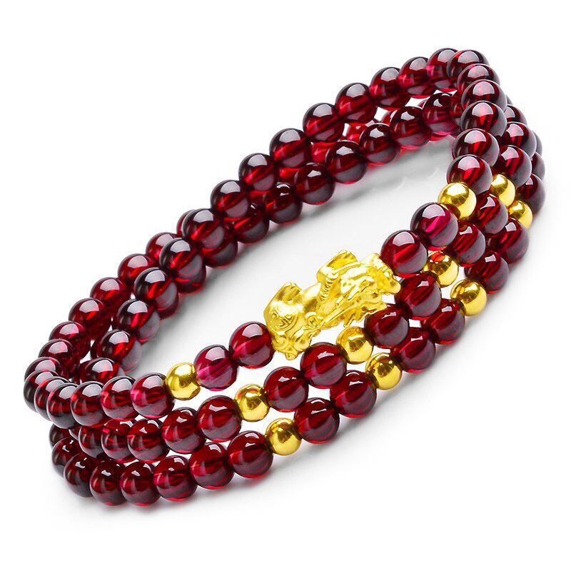 Garnet-like multi-layered simple couple gold-plated Pi Xiu bracelet - Oriental Buddha Karma  -  - 