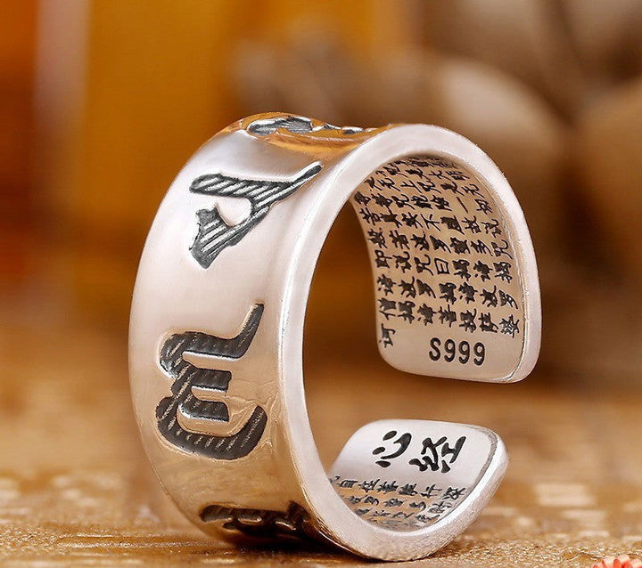 High-end silver jewelry with the Heart Sutra mantra, retro style - Oriental Buddha Karma  -  - 