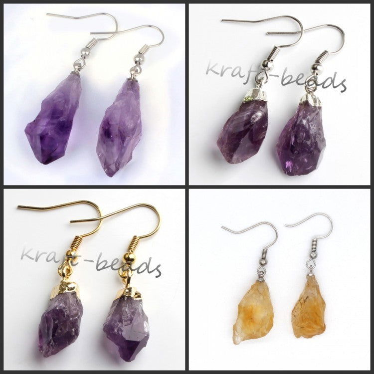 Natural Crystal Unshaped Rough Stone Earrings Earrings - Oriental Buddha Karma  -  - 