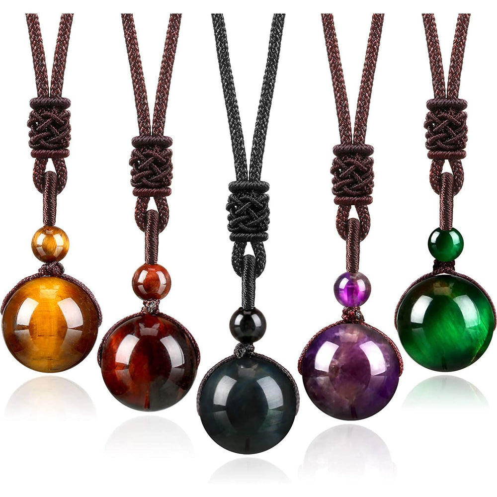 Natural Rainbow Eye 16mm Black Obsidian Dual Eye Single Bead Pendant Necklace for Men and Women, Couple Crystal Necklace - Oriental Buddha Karma  -  - 