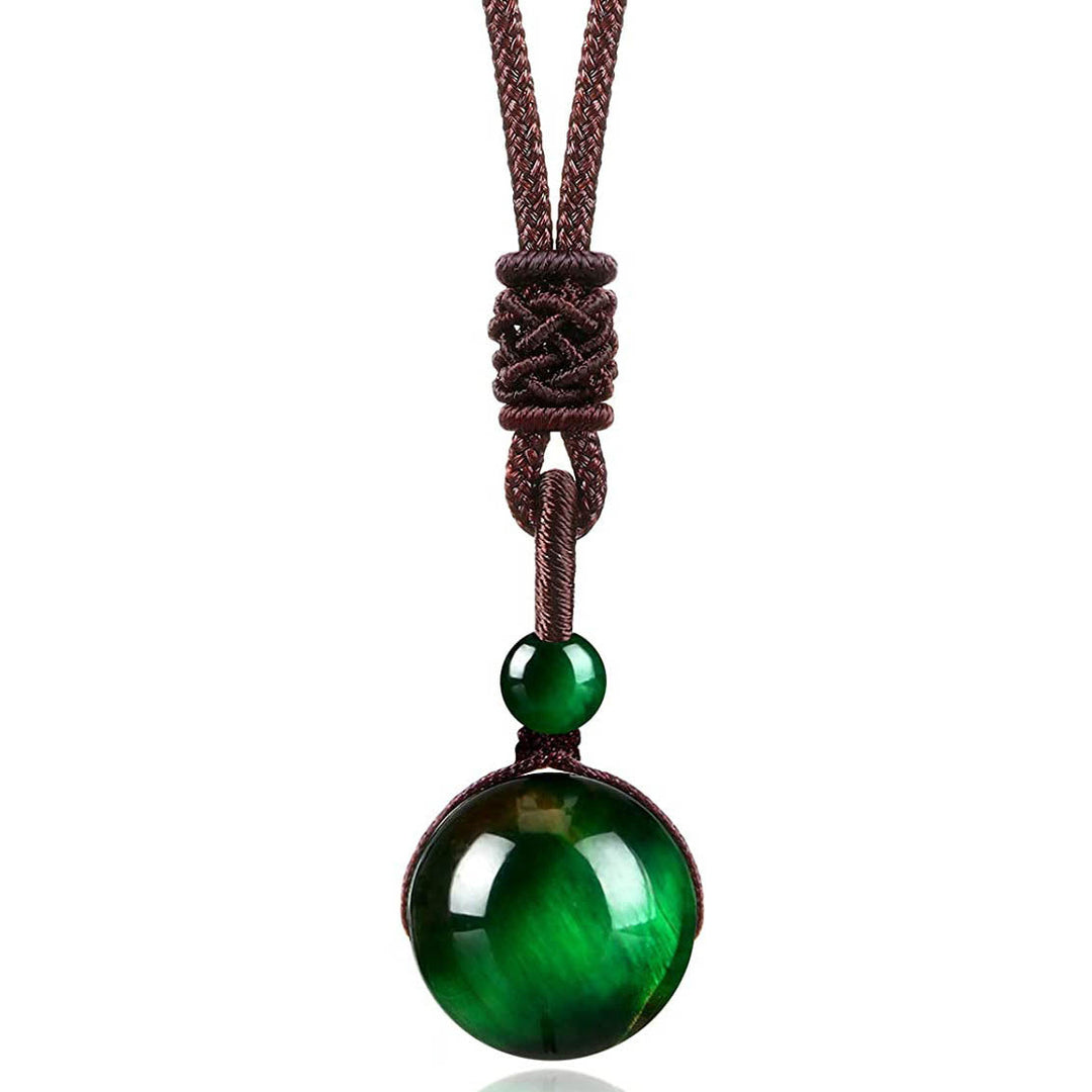 Natural Rainbow Eye 16mm Black Obsidian Dual Eye Single Bead Pendant Necklace for Men and Women, Couple Crystal Necklace - Oriental Buddha Karma  -  - 