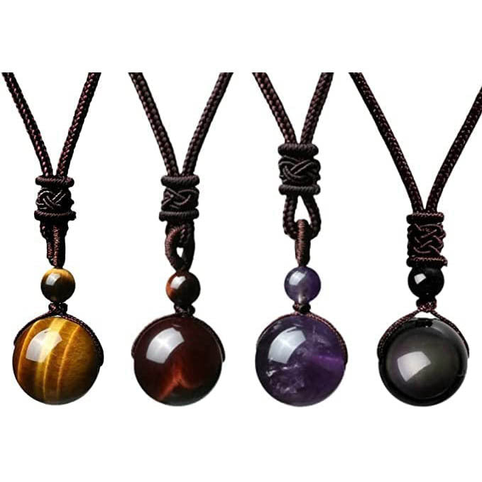 Natural Rainbow Eye 16mm Black Obsidian Dual Eye Single Bead Pendant Necklace for Men and Women, Couple Crystal Necklace - Oriental Buddha Karma  -  - 
