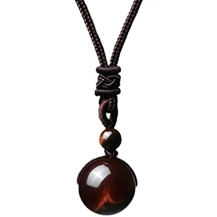 Natural Rainbow Eye 16mm Black Obsidian Dual Eye Single Bead Pendant Necklace for Men and Women, Couple Crystal Necklace - Oriental Buddha Karma  -  - 