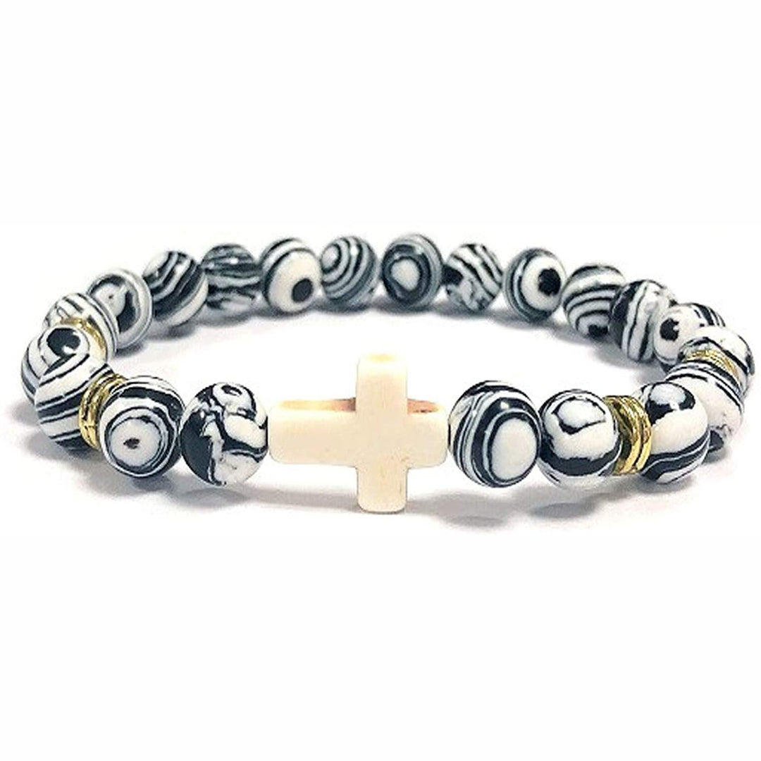 Natural stone cross alloy bracelet mala - Oriental Buddha Karma  -  - 