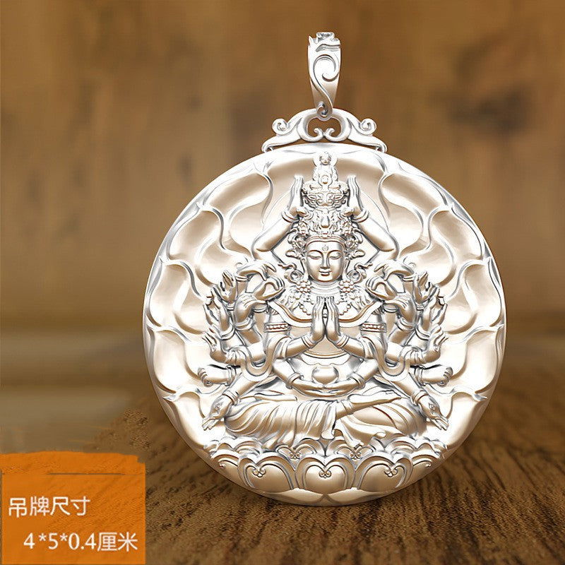 Solid silver solid Buddha of Mercy Guanyin pendant with a thousand hands, zodiac rat birth-year Buddha necklace for men and women, with the protection of the Bodhisattva. - Oriental Buddha Karma  -  - 