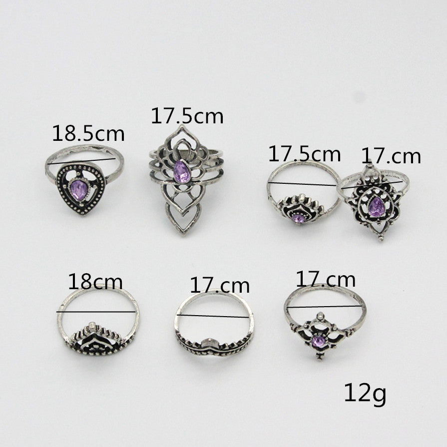 Vintage Purple Crystal Triangle Alloy Ring Set - Oriental Buddha Karma  -  - 