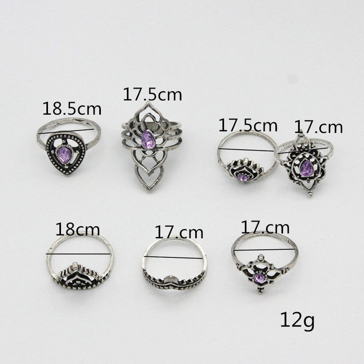 Vintage Purple Crystal Triangle Alloy Ring Set - Oriental Buddha Karma  -  - 