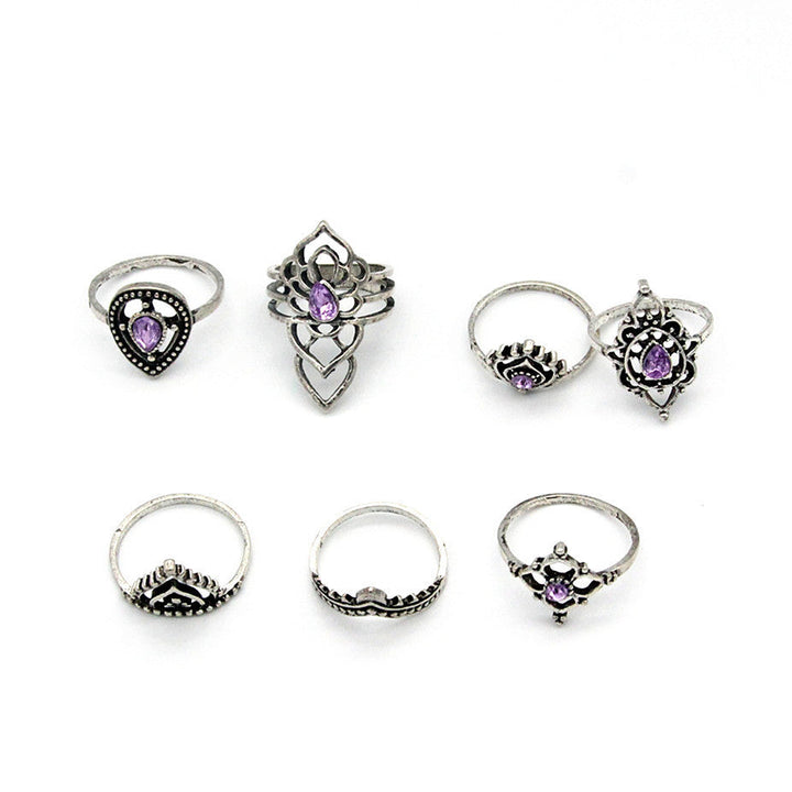 Vintage Purple Crystal Triangle Alloy Ring Set - Oriental Buddha Karma  -  - 